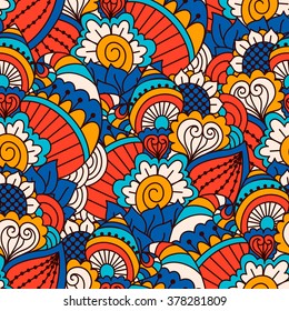 Hand drawn seamless pattern with floral elements. 