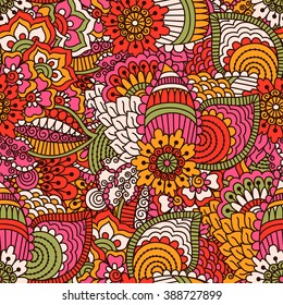 Hand drawn seamless pattern with floral elements. 