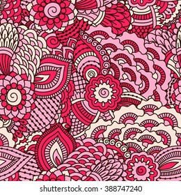 Hand drawn seamless pattern with floral elements. 