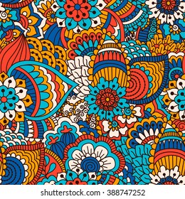 Hand drawn seamless pattern with floral elements. 