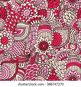 Hand drawn seamless pattern with floral elements. 