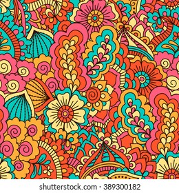 Hand drawn seamless pattern with floral elements. 