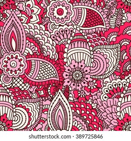 Hand drawn seamless pattern with floral elements. 