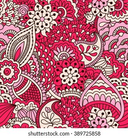 Hand drawn seamless pattern with floral elements. 