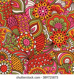 Hand drawn seamless pattern with floral elements. 