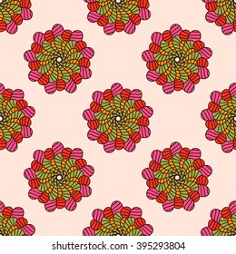 Hand drawn seamless pattern with floral elements. Colorful ethnic background. Pattern can be used for fabric, wallpaper or wrapping.