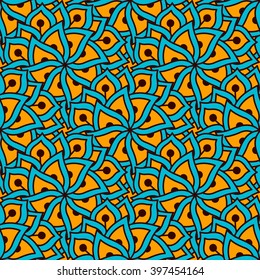 Hand drawn seamless pattern with floral elements. Colorful ethnic background. Pattern can be used for fabric, wallpaper or wrapping.