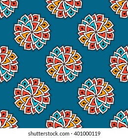 Hand drawn seamless pattern with floral elements. Colorful ethnic background. Pattern can be used for fabric, wallpaper or wrapping
