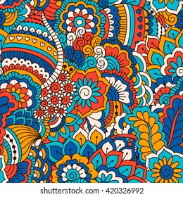 Hand drawn seamless pattern with floral elements. 