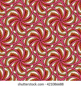 Hand drawn seamless pattern with floral elements. Colorful ethnic background. Pattern can be used for fabric, wallpaper or wrapping