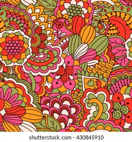 Hand drawn seamless pattern with floral elements.
