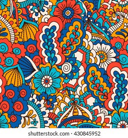 Hand drawn seamless pattern with floral elements.
