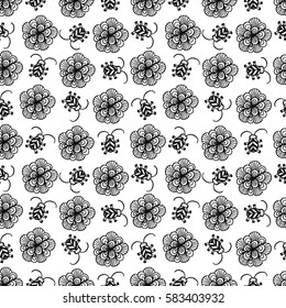 Hand drawn seamless pattern with floral elements and insects. Vector spring background for valentine's day, wedding, greeting card, prints.