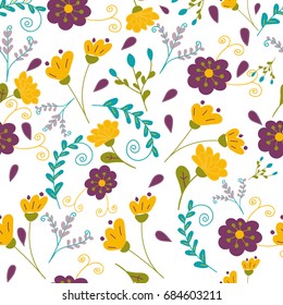 Hand drawn seamless pattern floral design for textile, stationary, wrapping paper