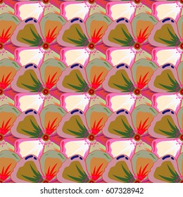 Hand drawn seamless pattern flower illustration. Multicolor seamless abstract floral background. Vector sketch of many abstract multicolored flowers.