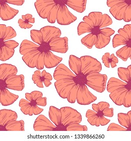 Hand drawn seamless pattern with flowers Anemone. Vector nature illustration in vintage style
