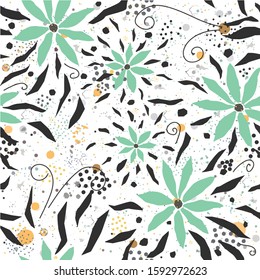 Hand Drawn Seamless Pattern with  Flowers. Great for wedding cards, postcards, t-shirts, bridal invitations, dresses, posters, gift wrapping, wall art, wallpapers, etc.Vector Illustration.