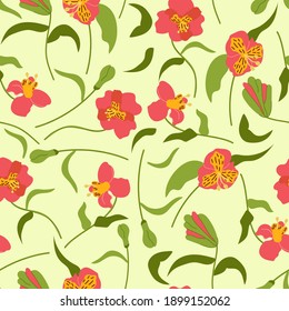 Hand drawn seamless pattern of flowers alstroemeria, gentle and beauty.