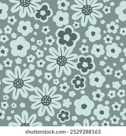 Dibujado a mano sin patrón con flores en tonos de pantano gris. Impresión romántica encantadora de la moda de Ditsy para el fondo, diseño de vacaciones, Fondo de pantalla, tela