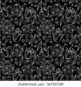 Hand drawn seamless pattern with flowers - doodle
