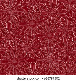 Hand drawn seamless pattern with flowers on purple background. Vector illustration for web or print design, can be used for textile, package, invitations