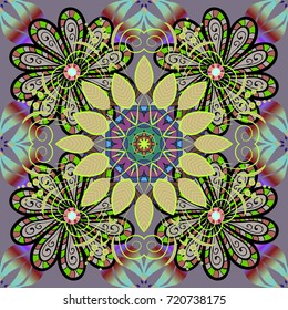 Hand drawn. Seamless pattern with flowers. Watercolor illustration. Flowers on neutral, black and green colors.