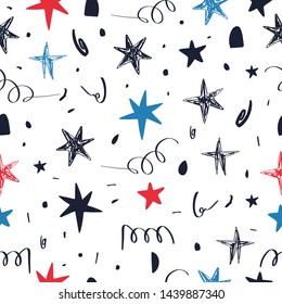 Hand drawn seamless pattern with Fourth of July doodles. Fourth of July holiday. Independence Day. Vector illustration.