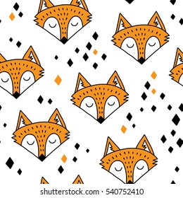 hand drawn seamless pattern with fox