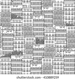 Hand drawn seamless pattern of French style houses