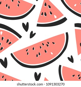 Hand drawn seamless pattern with fruit. Vector artistic drawing food. Summer illustration watermelon