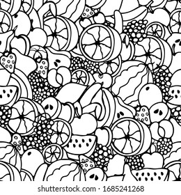 Handgezeichnet nahtloses Muster mit Früchten, doodle. Farbbuch. Vektorillustration. EPS10