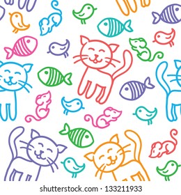 hand drawn seamless pattern with funny cats