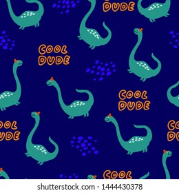 Hand drawn seamless pattern with funny dinosaurs. Sketch Jurassic reptiles. Dino characters. Backdrop for textile and fabric.
