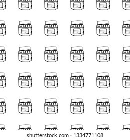 Hand Drawn seamless pattern gas cooker doodle. Sketch style icon. Decoration element. Isolated on white background. Flat design. Vector illustration.