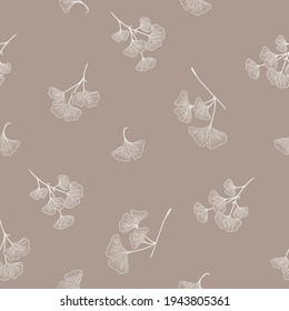 Hand drawn seamless pattern with ginkgo biloba leaves, herbal medicine plant