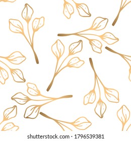 Hand drawn seamless pattern with golden floral elements. Can be used as texture for fabric,as background for gift cards, in web design, as pattern for wallpaper and etc