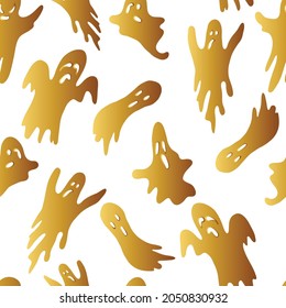 Hand drawn seamless pattern with golden ghosts.