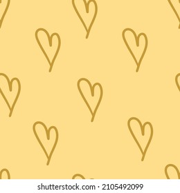 Hand drawn seamless pattern of golden hearts.