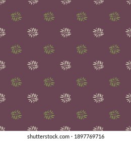 Patrón sin fisuras dibujado a mano con siluetas de hojas de follaje verdes y blancas. Fondo púrpura pálido. Ilustración bursátil. Diseño vectorial para textiles, tela, giftwrap, papel pintado.