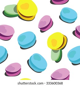Hand drawn seamless pattern with green, yellow, blue, pink macaroons