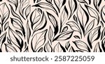 Hand Drawn Seamless Pattern with Grunge Leaves and Artistic Bulky Ink Strokes. Monochrome and elegant botanical foliage background. Seamless design perfect for wrapping paper, wallpapers, print