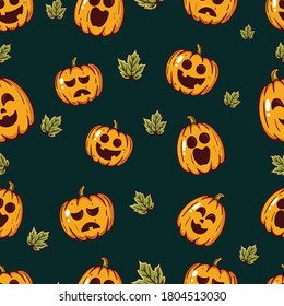 Hand drawn seamless pattern with halloween pumpkin Premium Vector