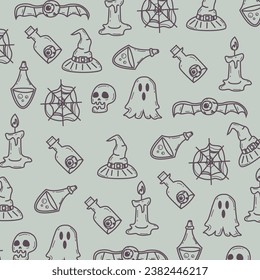 Hand drawn seamless pattern of halloween doodle element concept