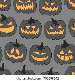 Hand drawn seamless pattern with Halloween pumpkins. Vector artistic drawing food.  Vegetable illustration