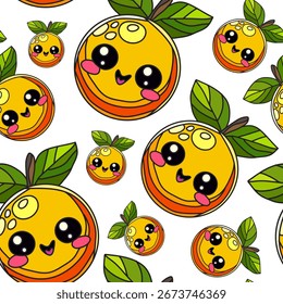 Dibujado a mano sin patrón con naranjas felices, Elementos de diseño. Patrón de frutas para invitaciones, tarjetas, impresión, envoltura de regalo, fabricación, textil, tela, Fondos de pantalla