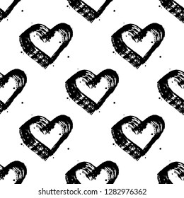 Hand Drawn Seamless Pattern Hearts Ink Stock Vector (Royalty Free