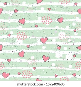 Hand Drawn Seamless Pattern with Hearts. Great for wedding cards, postcards, t-shirts, bridal invitations, brochures, posters, gift wrapping, wall art, wallpapers, etc.Vector Illustration.