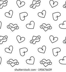 Hand drawn seamless pattern of hearts, vector