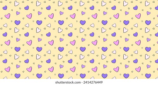 Patrón sin fisuras dibujado a mano con corazones. Para envolver papel, impresiones, tarjetas de felicitación, cumpleaños, boda, día de San Valentín, fiesta.