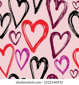Dibujado a mano sin patrón con corazones. Elementos de diseño Doodle. Ilustración vectorial